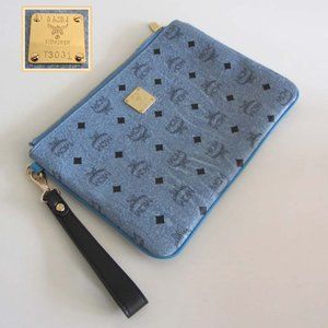 new MCM Visetos light blue zip pouch wristlet South Korea